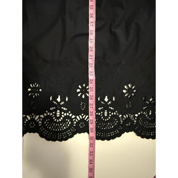 Talbots Embroidered Poplin Skirt Midi Maxi Fit Flare Full Black Pocket Cotton 8 - Picture 10 of 13